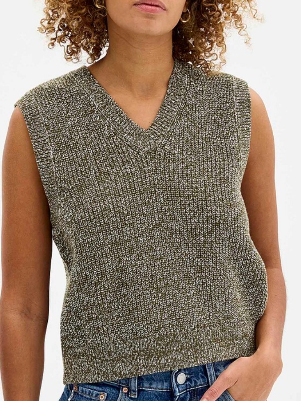 Mossy green khaki heathered knit V-neck sweater vest NWT